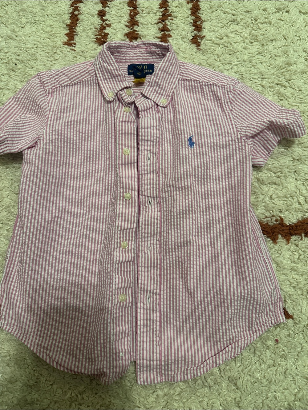 Polo by Ralph Lauren Pink & White Striped Seersucker Button-Down Shirt